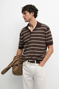 100% Cotton Striped Knit Polo Sweater