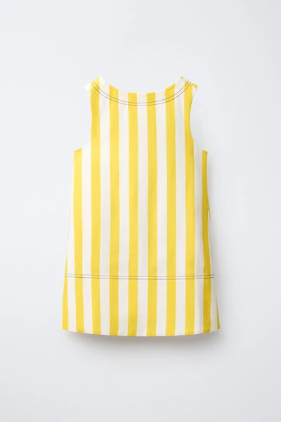 CONTRAST TOPSTITCH STRIPED DRESS