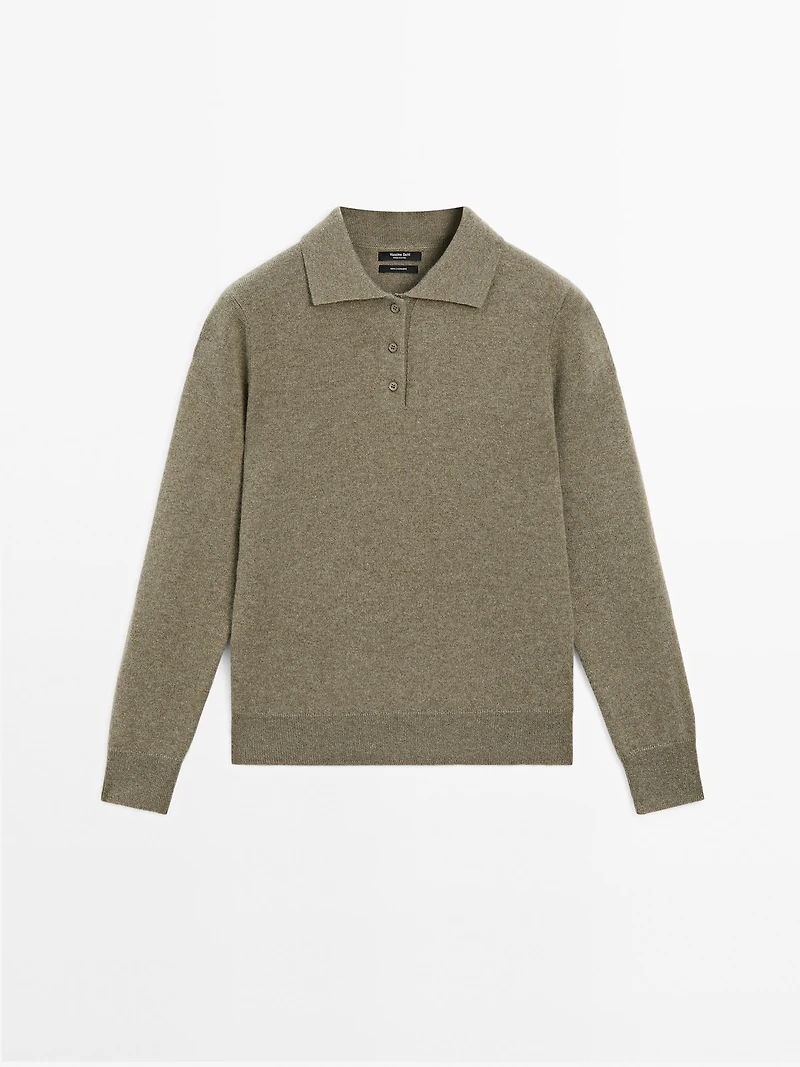 100% cashmere knit polo sweater