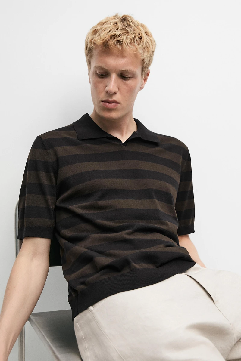 100% cotton striped knit polo shirt