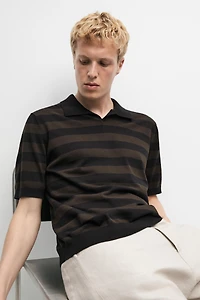 100% cotton striped knit polo shirt