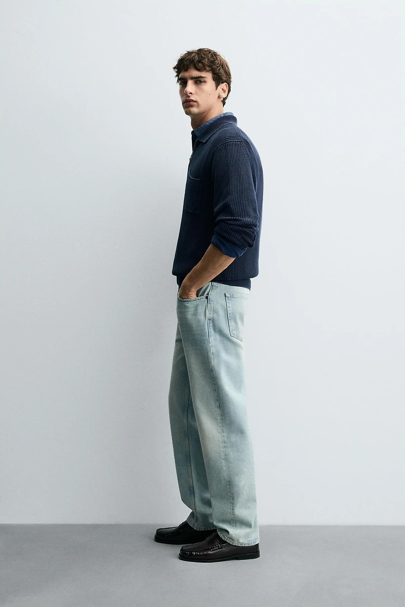 WASHED TEXTURED KNIT POLO SHIRT