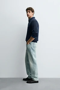 WASHED TEXTURED KNIT POLO SHIRT