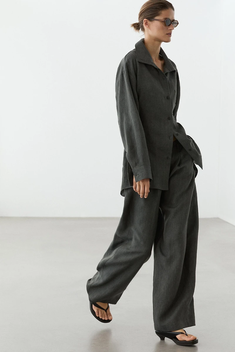 Melange linen overshirt with buckles