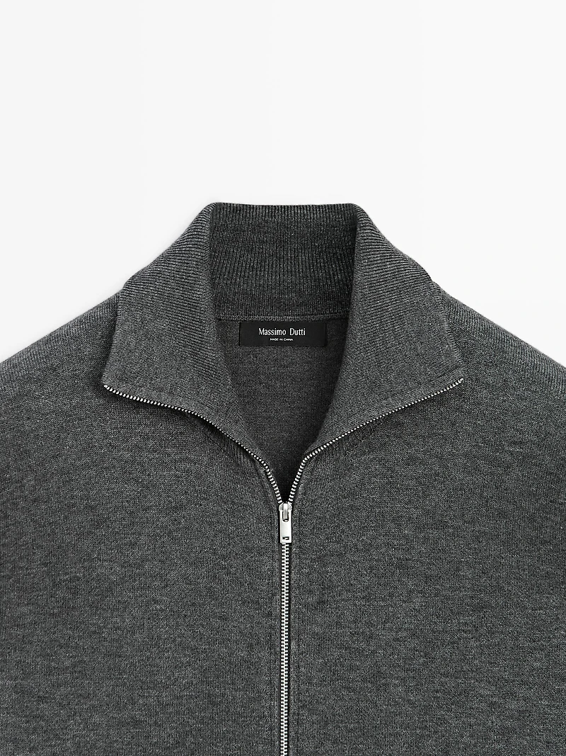 Cotton and wool blend zip-up cardigan
