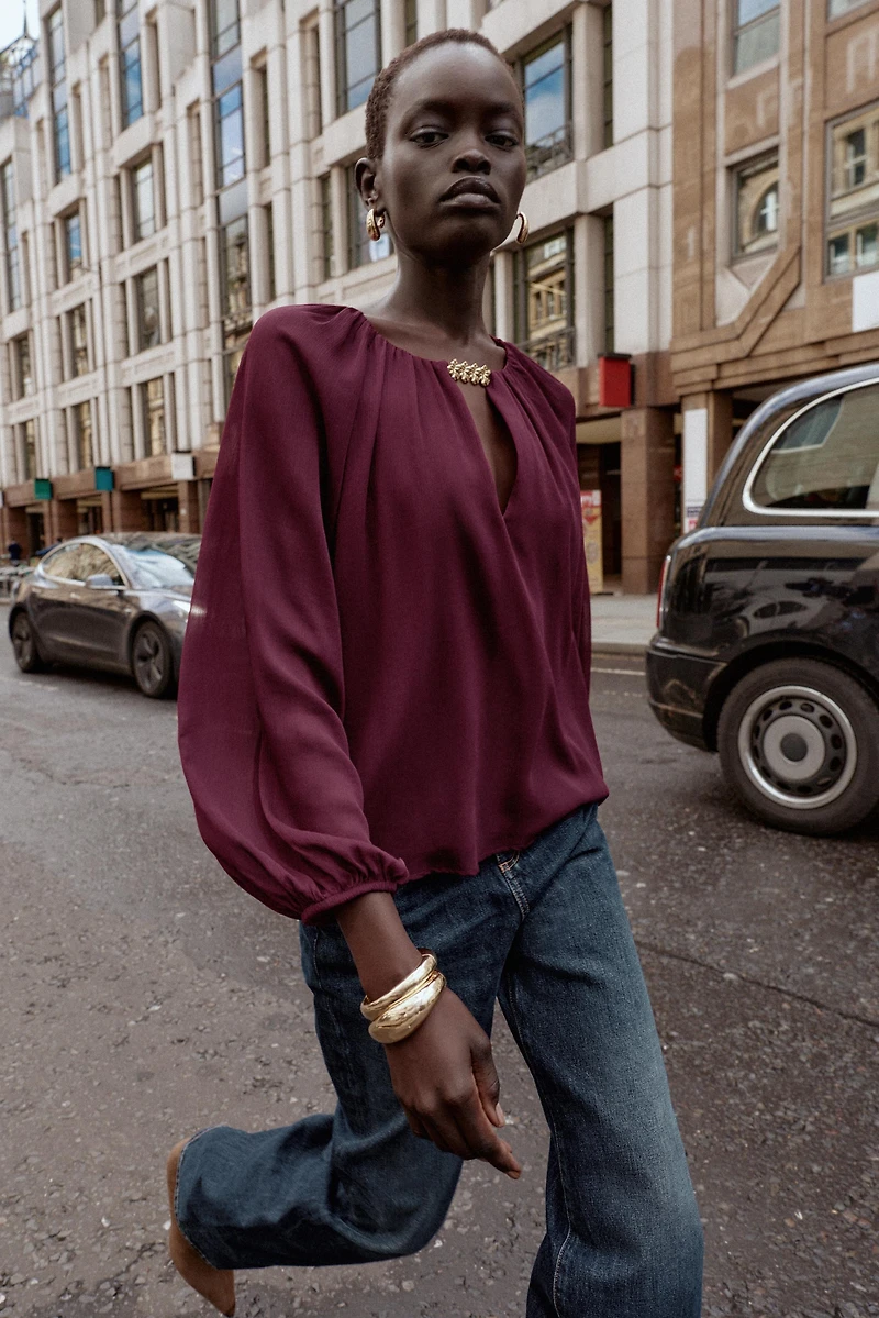 SEMI-SHEER HARDWARE BLOUSE