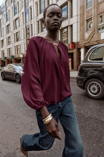 SEMI-SHEER HARDWARE BLOUSE