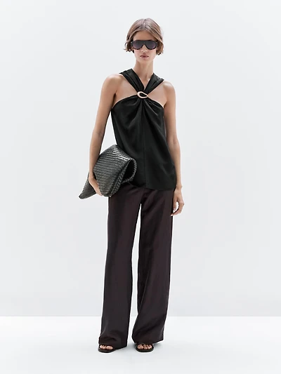 Halter top with removable brooch detail