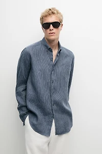 100% linen pinstriped regular fit shirt