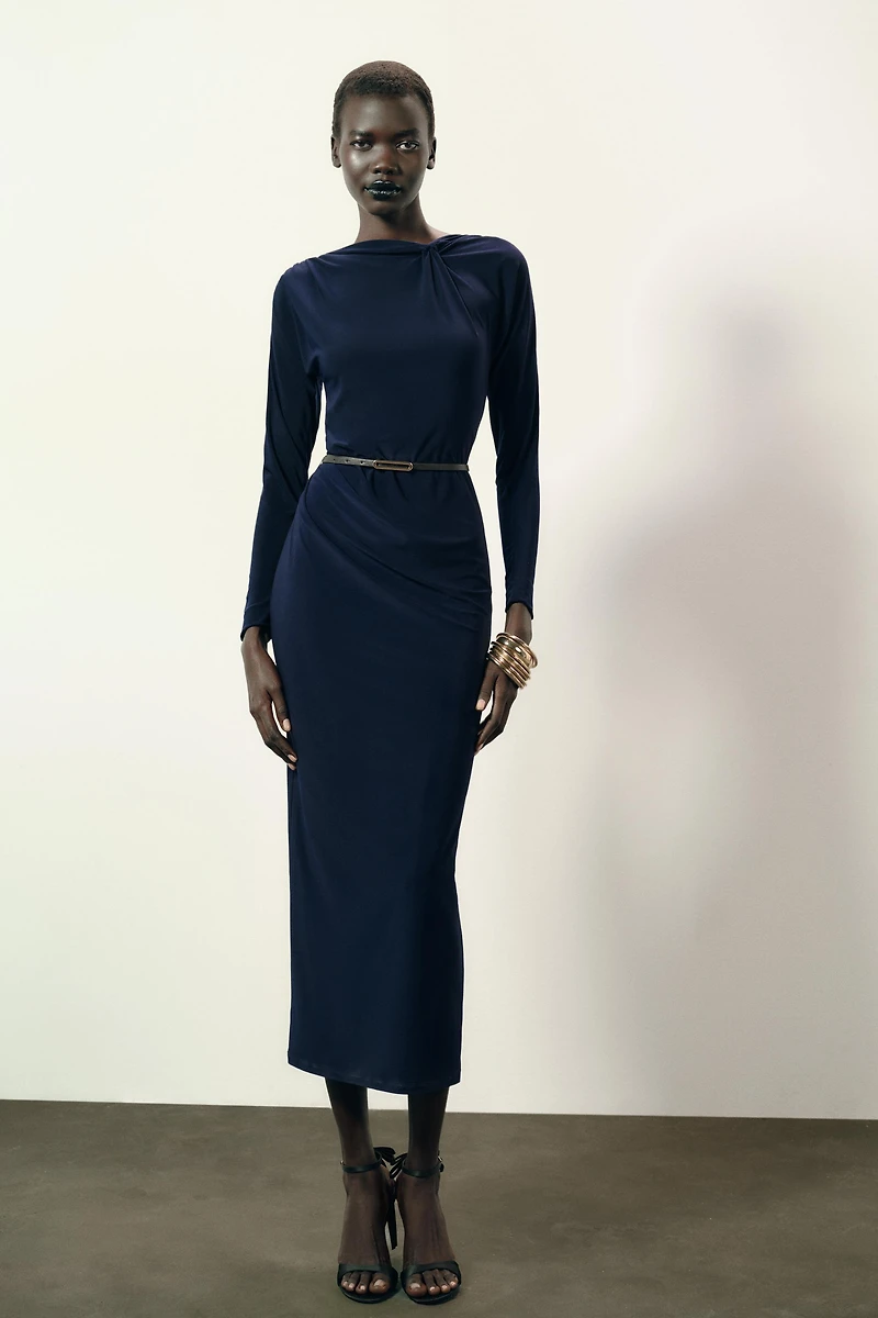 RUCHED DRESS WITH BELT