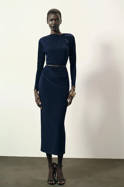 RUCHED DRESS WITH BELT