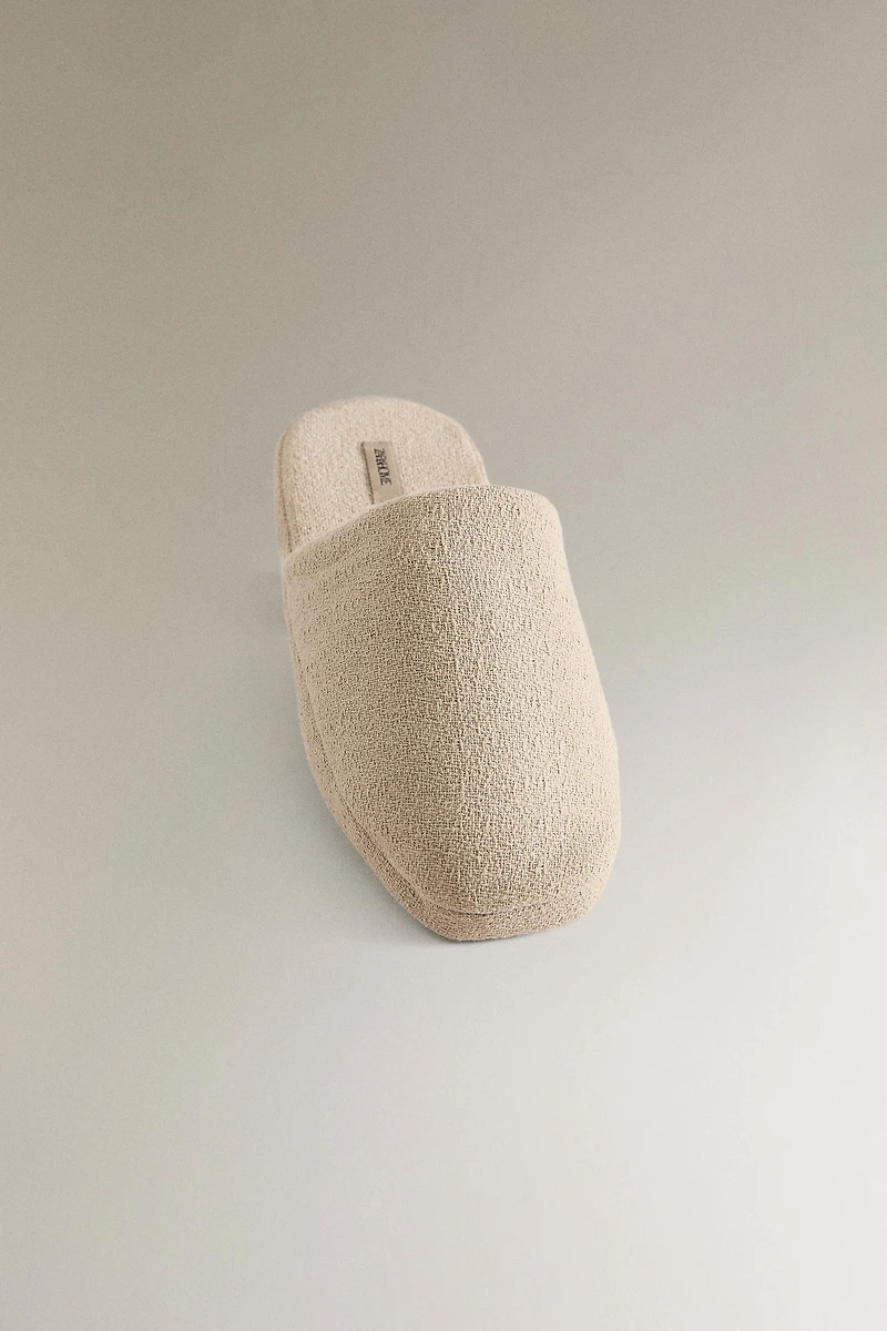 LINEN FLATFORM SLIPPERS