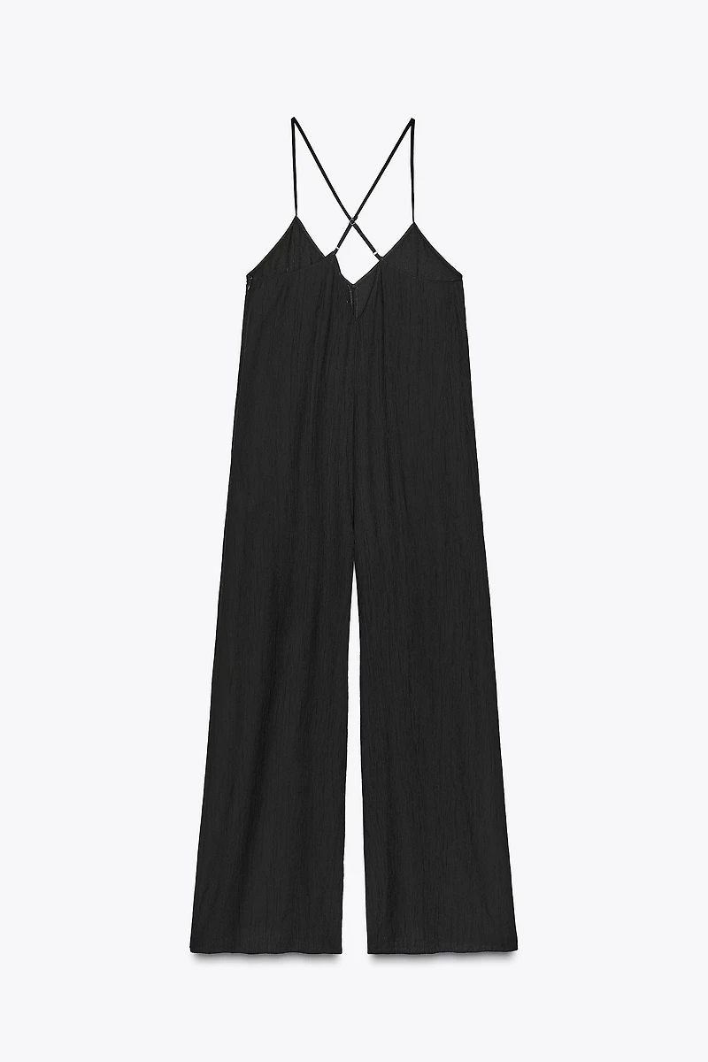 TEXTURED FLOWY LONG JUMPSUIT