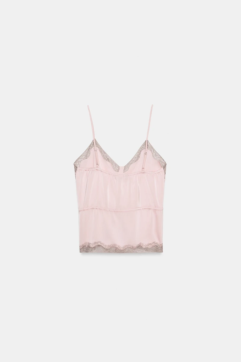 FLORAL LACE SATIN EFFECT TOP
