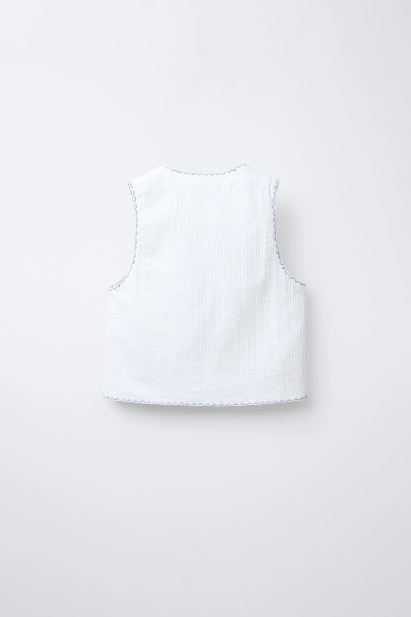 CONTRAST EMBROIDERY PADDED VEST
