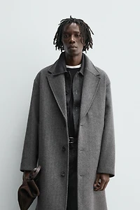 HERRINGBONE TEXTURED WOOL BLEND COAT