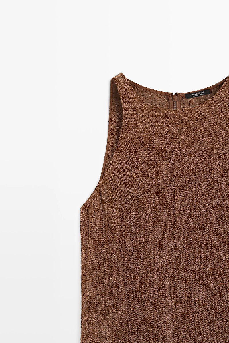 Combined linen blend midi dress