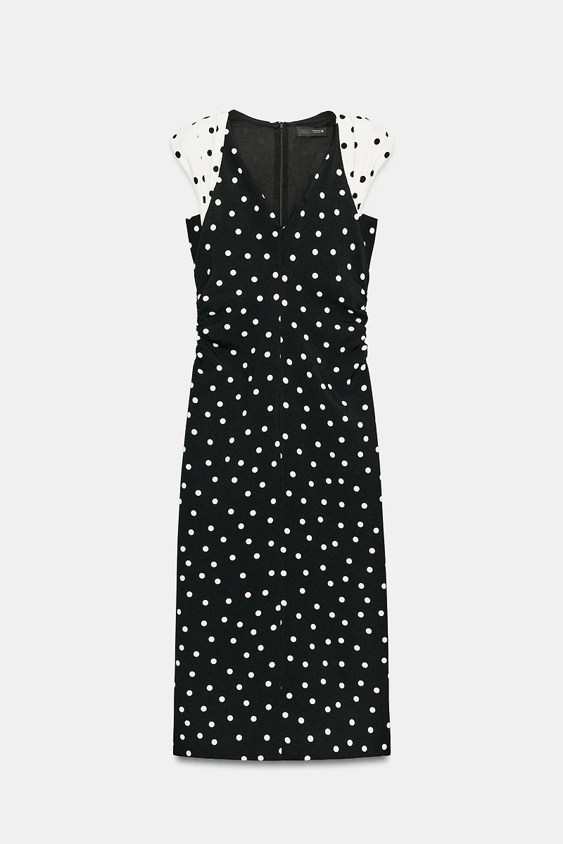 ROBE MI-LONGUE À POIS ET ÉPAULETTES