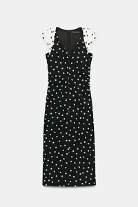 ROBE MI-LONGUE À POIS ET ÉPAULETTES