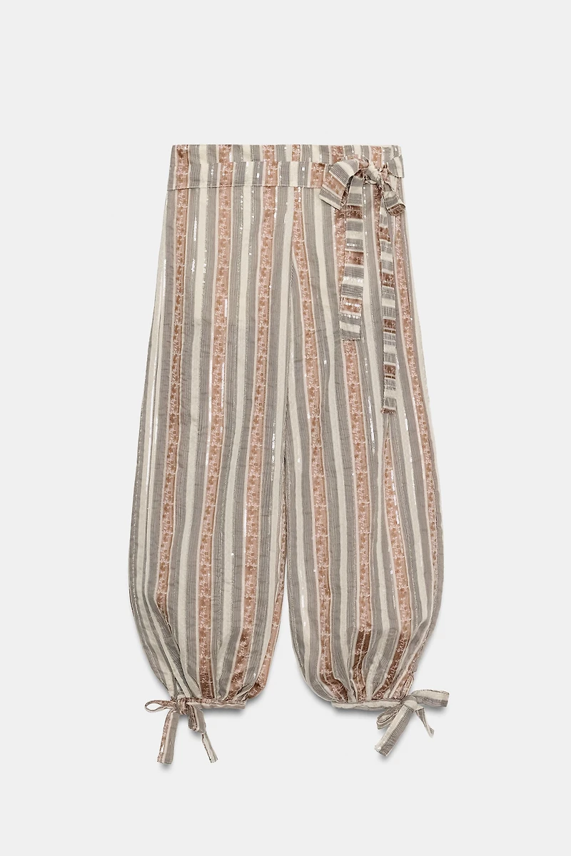 PANTALON BOUFFANT À CEINTURE RAYÉ