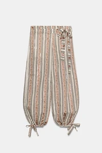 PANTALON BOUFFANT À CEINTURE RAYÉ