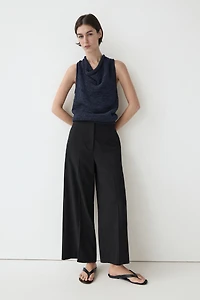 Pantalon large cropped élastique en laine
