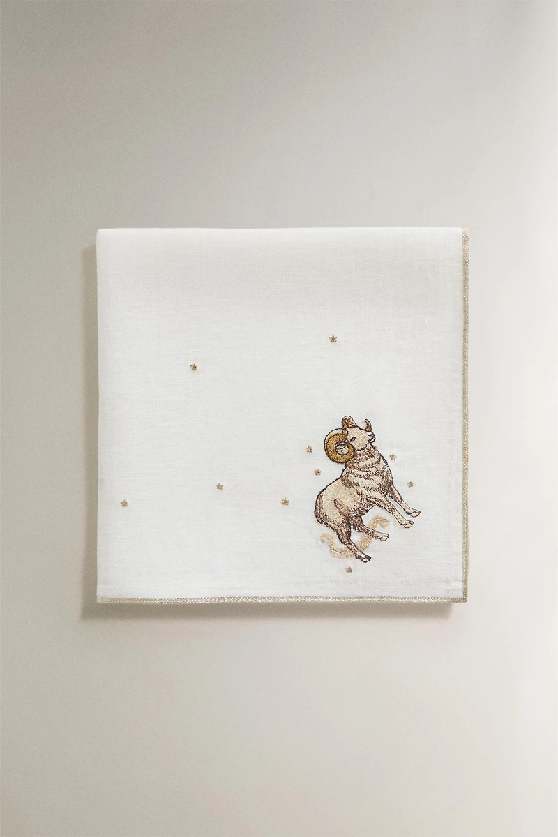ARIES EMBROIDERED LINEN NAPKIN | MARISA BERENSON