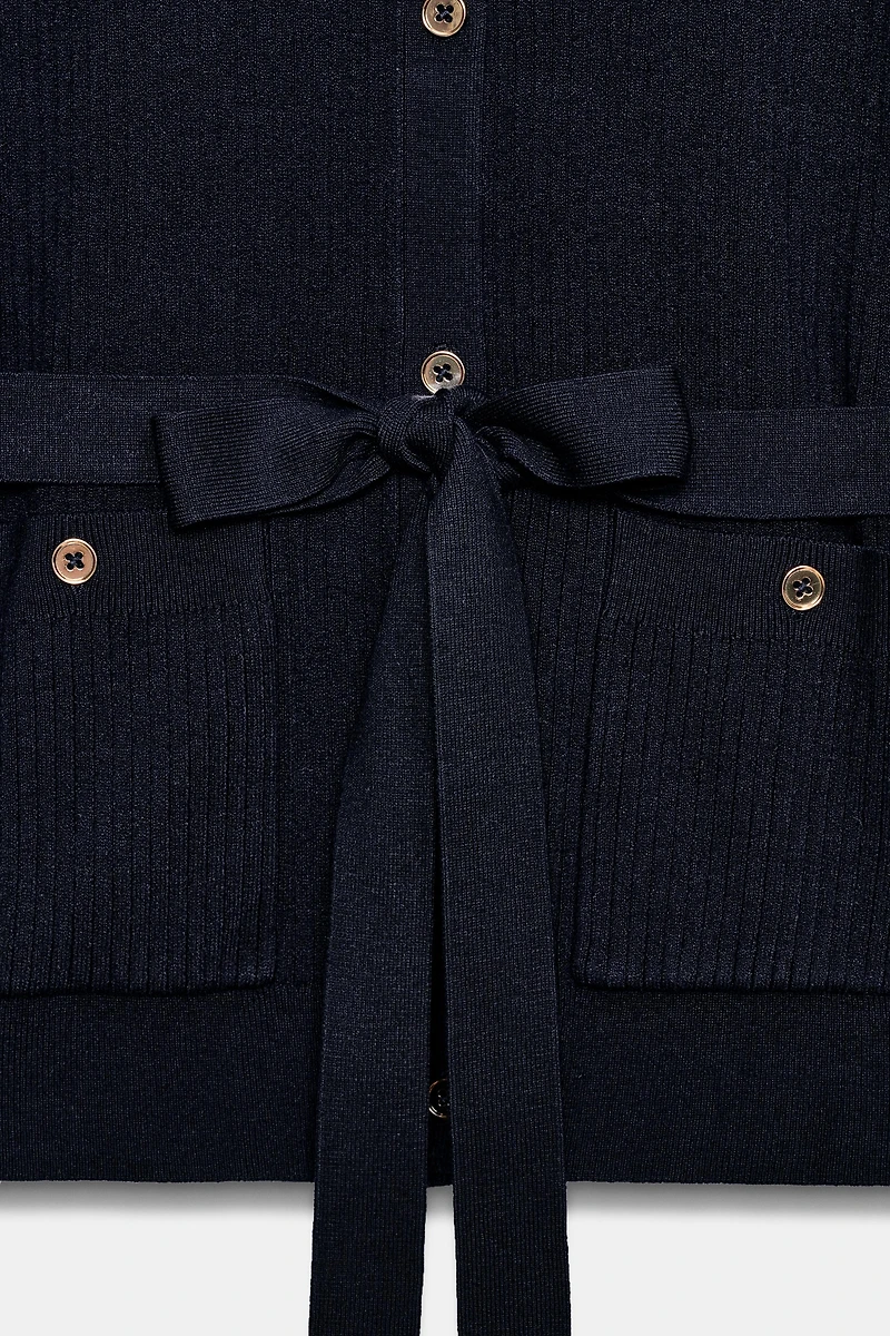 RIB KNIT BELTED CARDIGAN