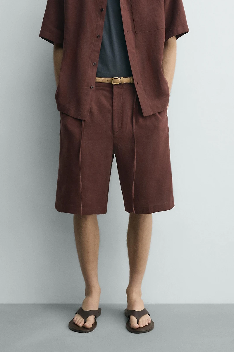 LINEN BLEND WIDE FIT SHORTS