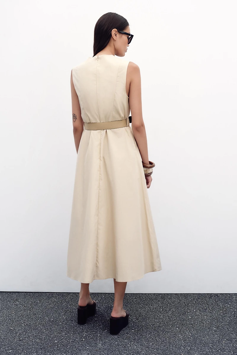 ROBE MIDI EN POPELINE AVEC CEINTURE