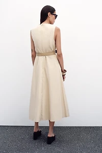 ROBE MIDI EN POPELINE AVEC CEINTURE
