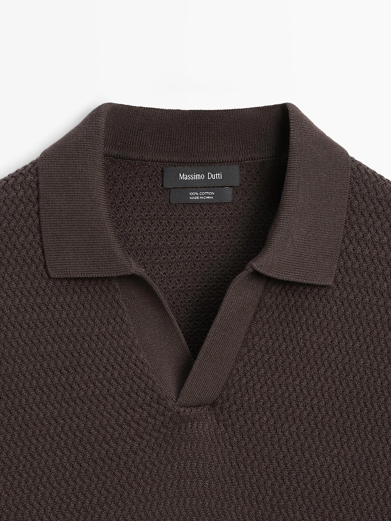 Short sleeve textured knit polo shirt