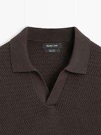 Short sleeve textured knit polo shirt