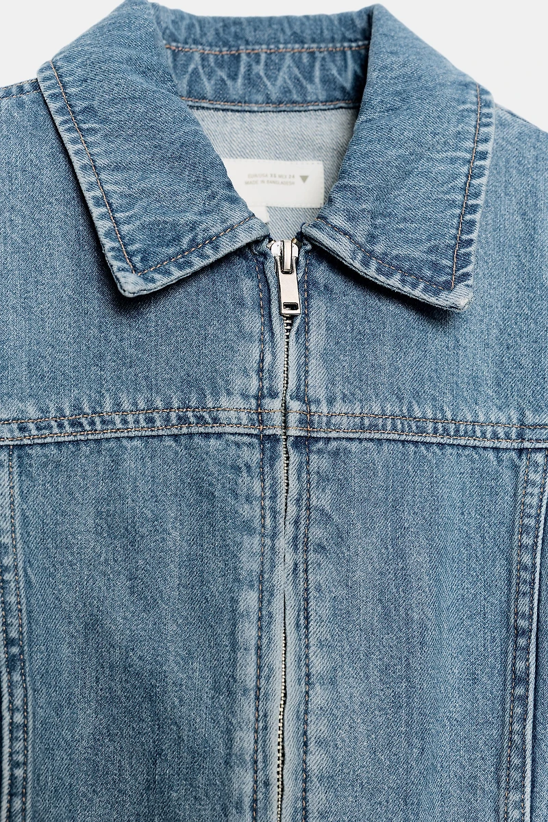 CHEMISE EN DENIM TRF À FERMETURE ÉCLAIR