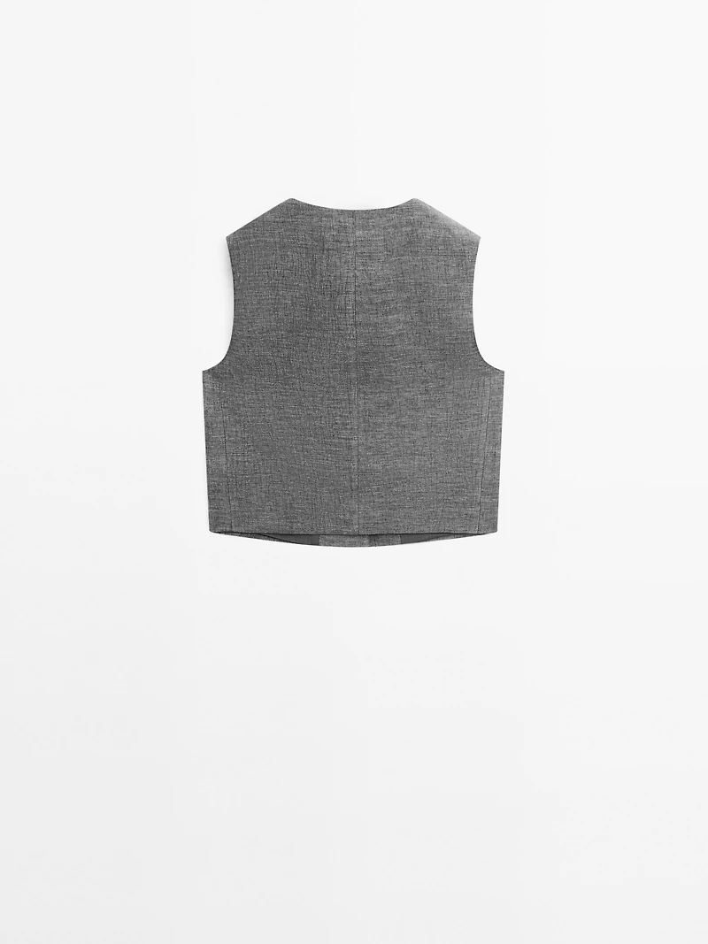 Short linen blend waistcoat