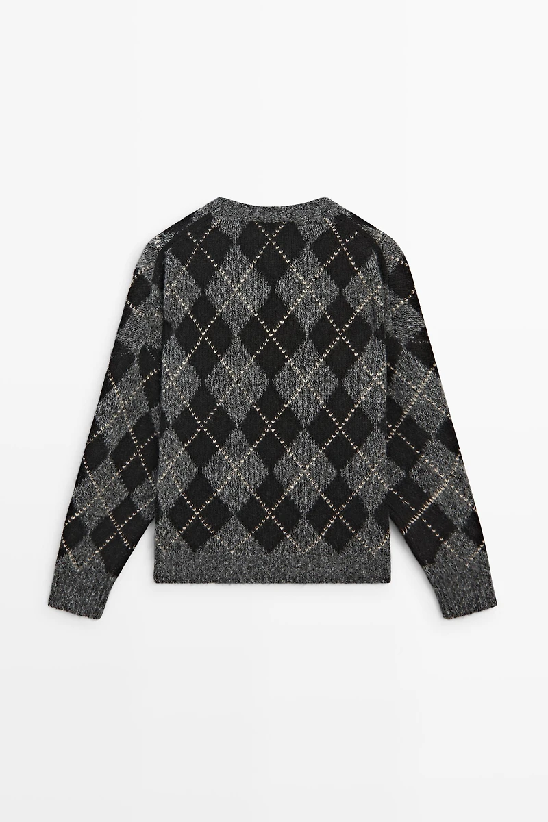 Cashmere blend knit sweater with argyle detail