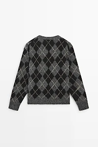 Cashmere blend knit sweater with argyle detail