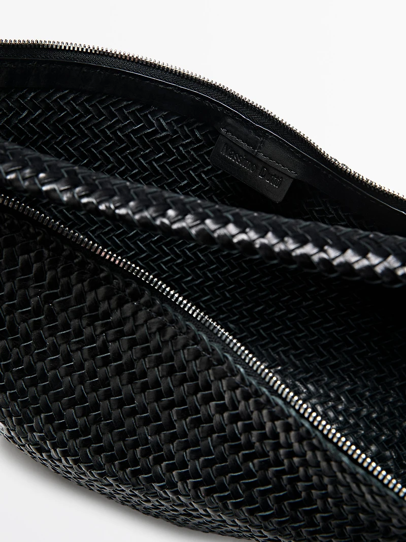 Sac demi-lune tressé cuir