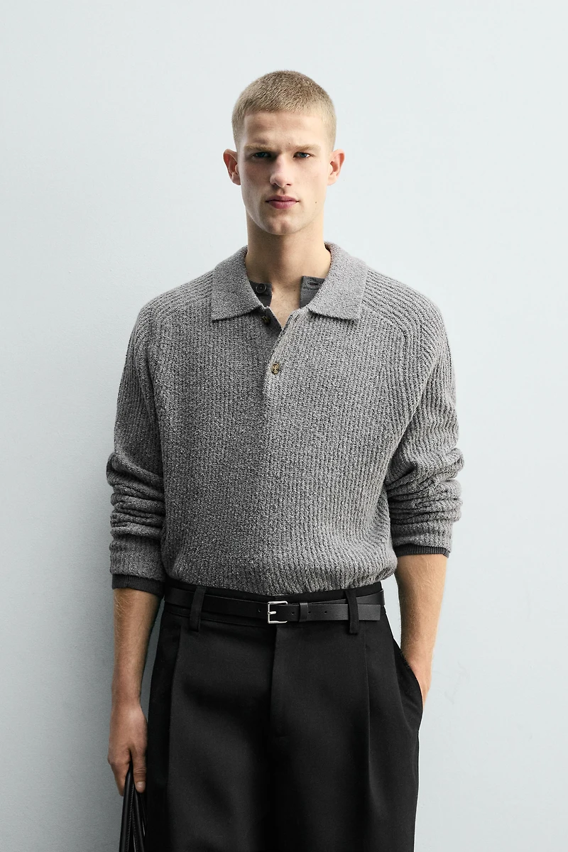 BOUCLÉ TEXTURED KNIT POLO SHIRT