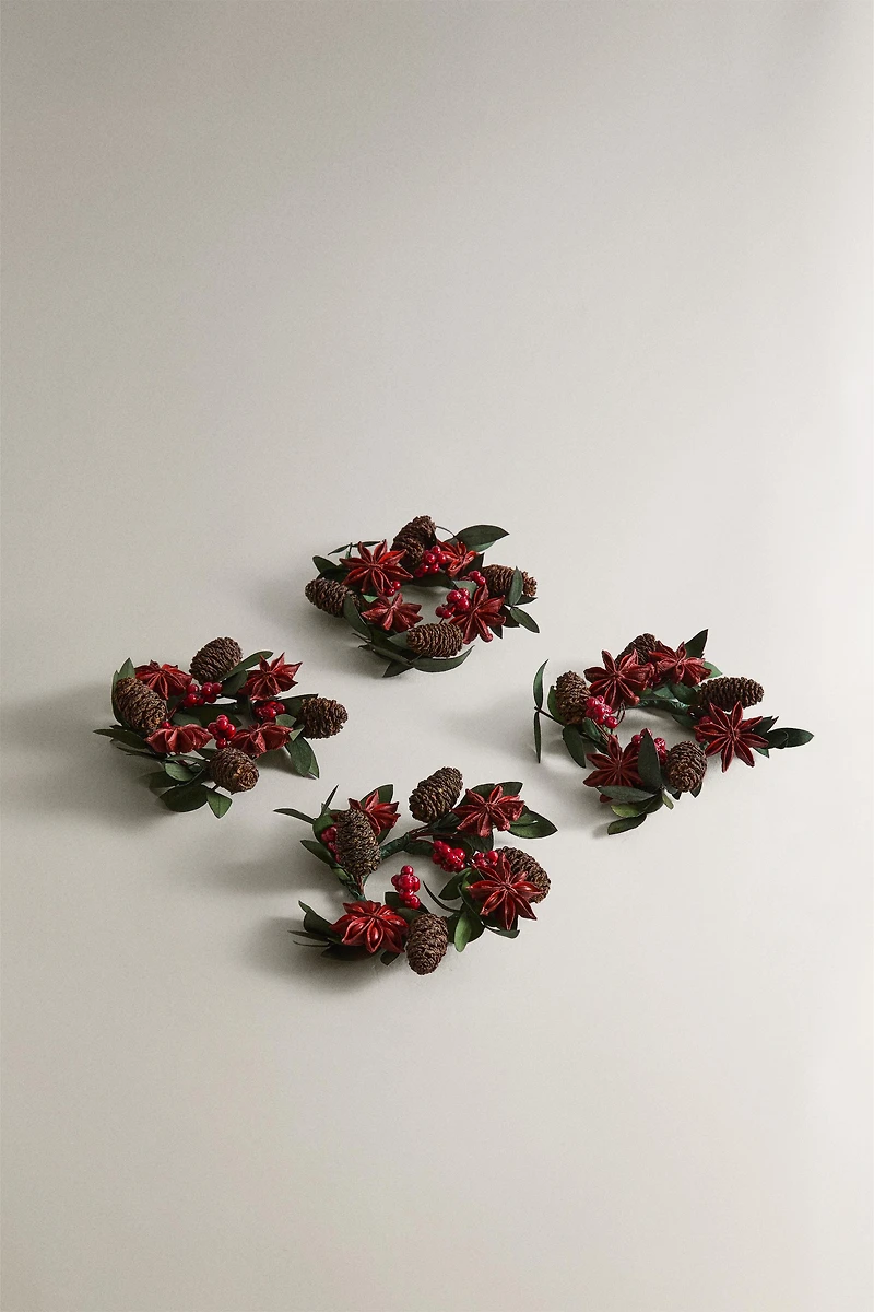 LOT DE 4 RONDS DE SERVIETTE FEUILLES SÉCHÉES NOËL