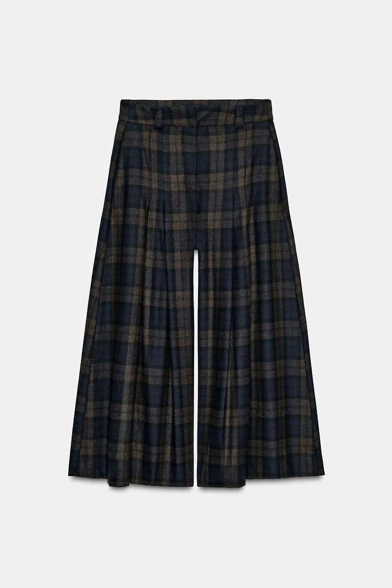 PLAID WOOL BLEND PANTS ZW COLLECTION