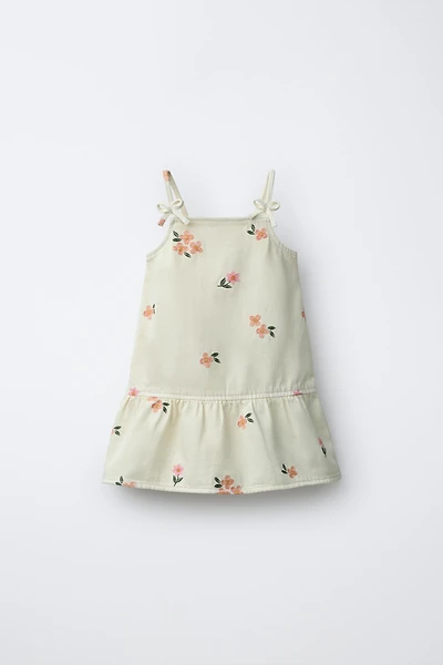 EMBROIDERED FLORAL TWILL DRESS