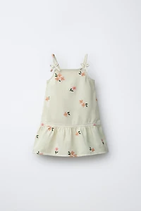 EMBROIDERED FLORAL TWILL DRESS