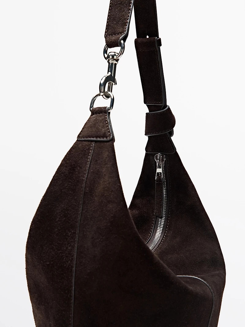 Split suede leather bucket bag