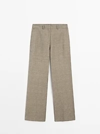 Check cotton blend straight-leg trousers