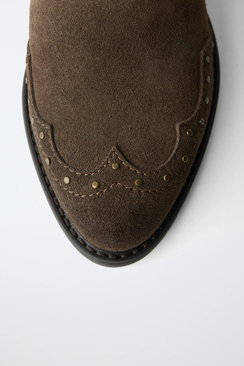 LEATHER STUDDED BANDANA ANKLE BOOTS