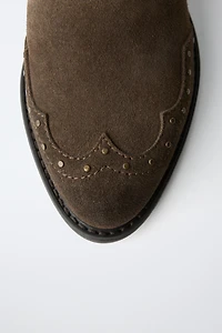 LEATHER STUDDED BANDANA ANKLE BOOTS