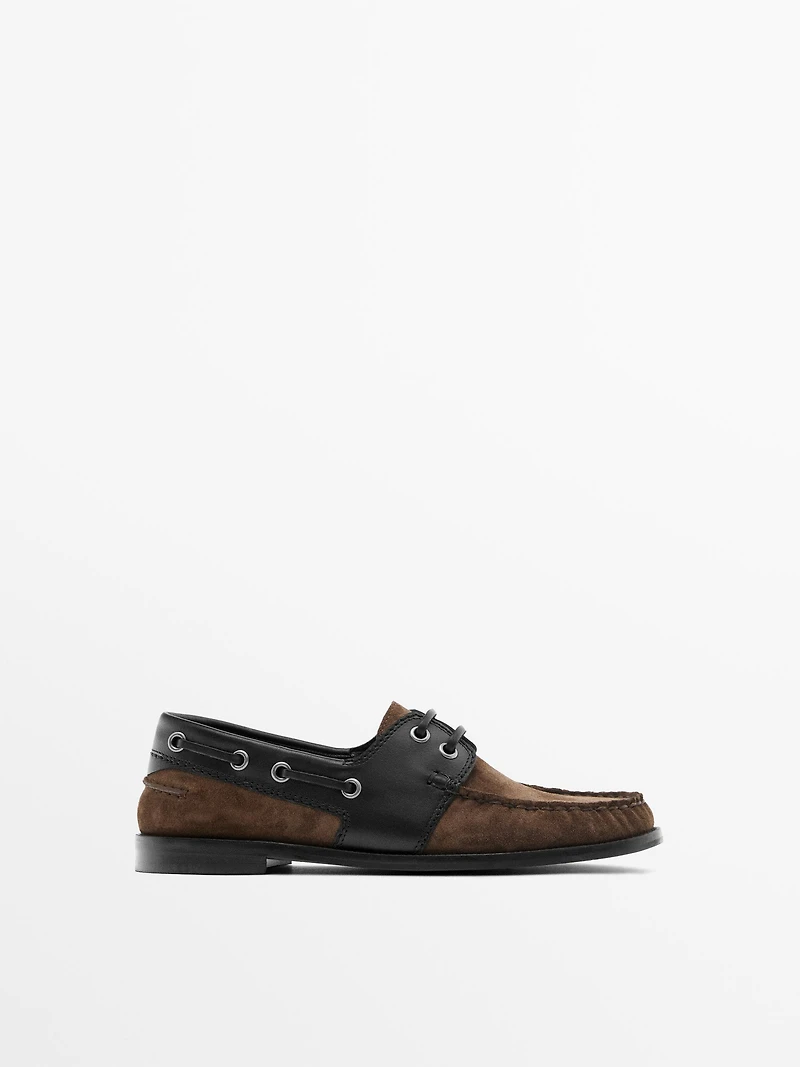 Mocassins bateau cuir combinés