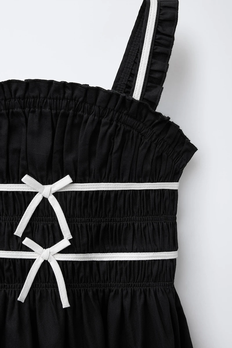 CONTRAST PIPING BOW DRESS