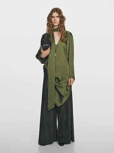 Blouse longue à encolure en V nouée - STUDIO